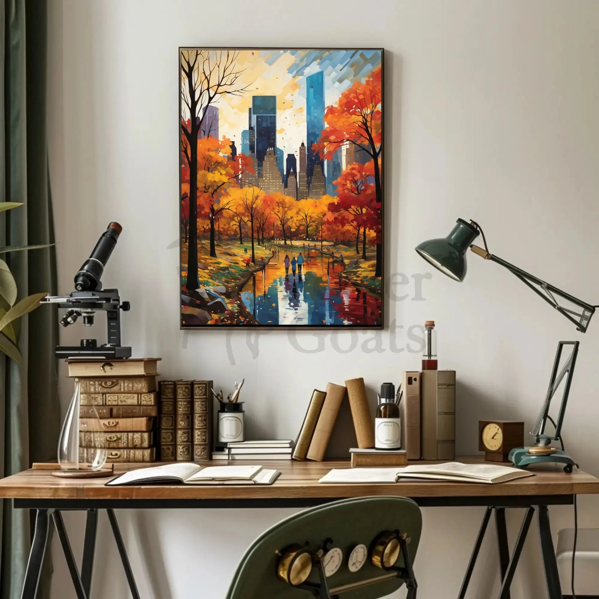 Autumn Urban Oasis in New York Artistic Poster PosterGoat