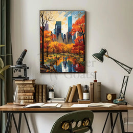 Autumn Urban Oasis in New York Artistic Poster PosterGoat