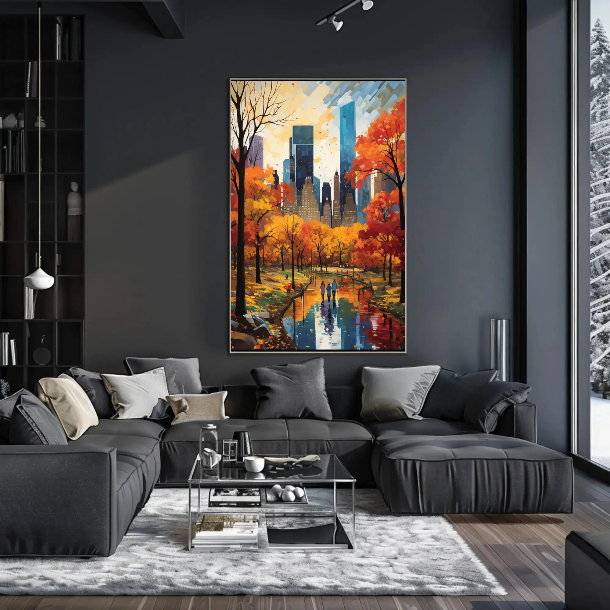 Autumn Urban Oasis in New York Artistic Poster PosterGoat