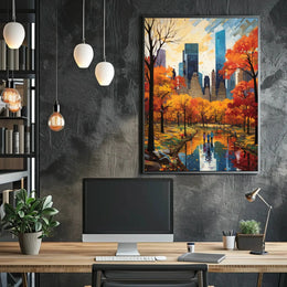 Autumn Urban Oasis in New York Artistic Poster PosterGoat