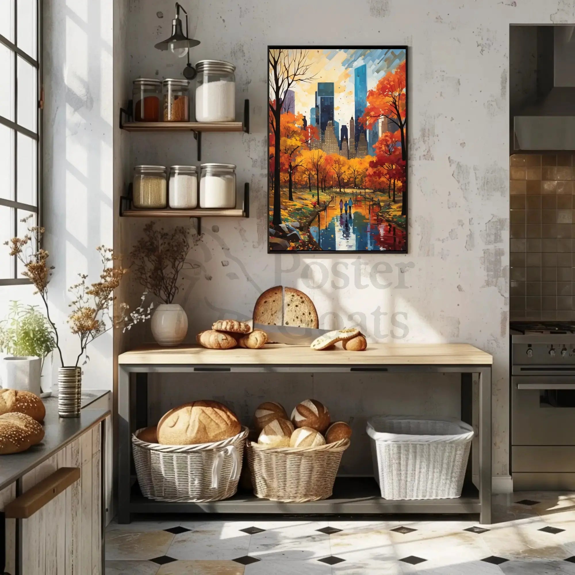 Autumn Urban Oasis in New York Artistic Poster PosterGoat
