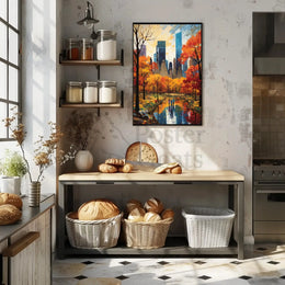 Autumn Urban Oasis in New York Artistic Poster PosterGoat