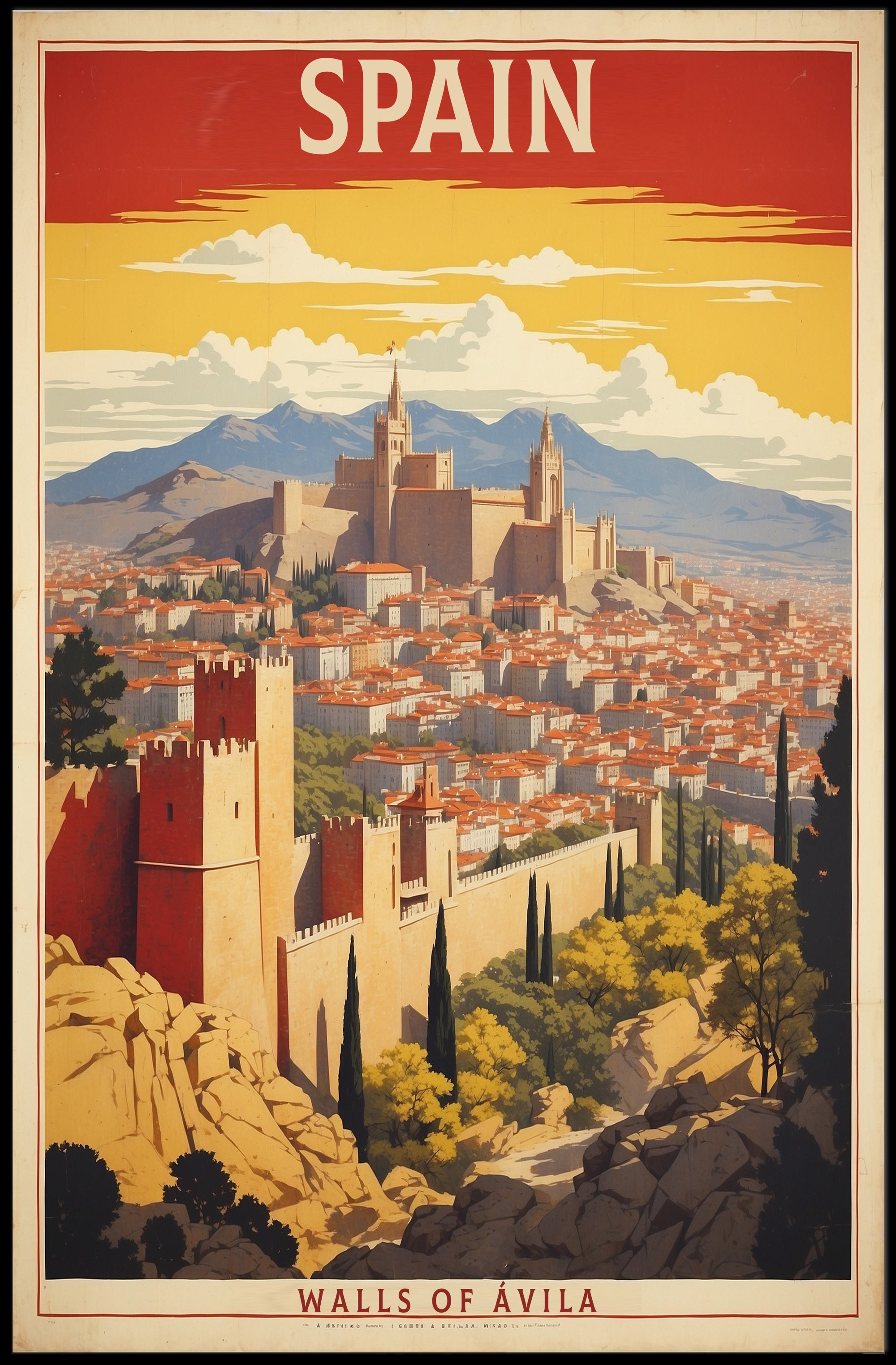 Ávila's Medieval Walls Vintage Travel Poster PosterGoat