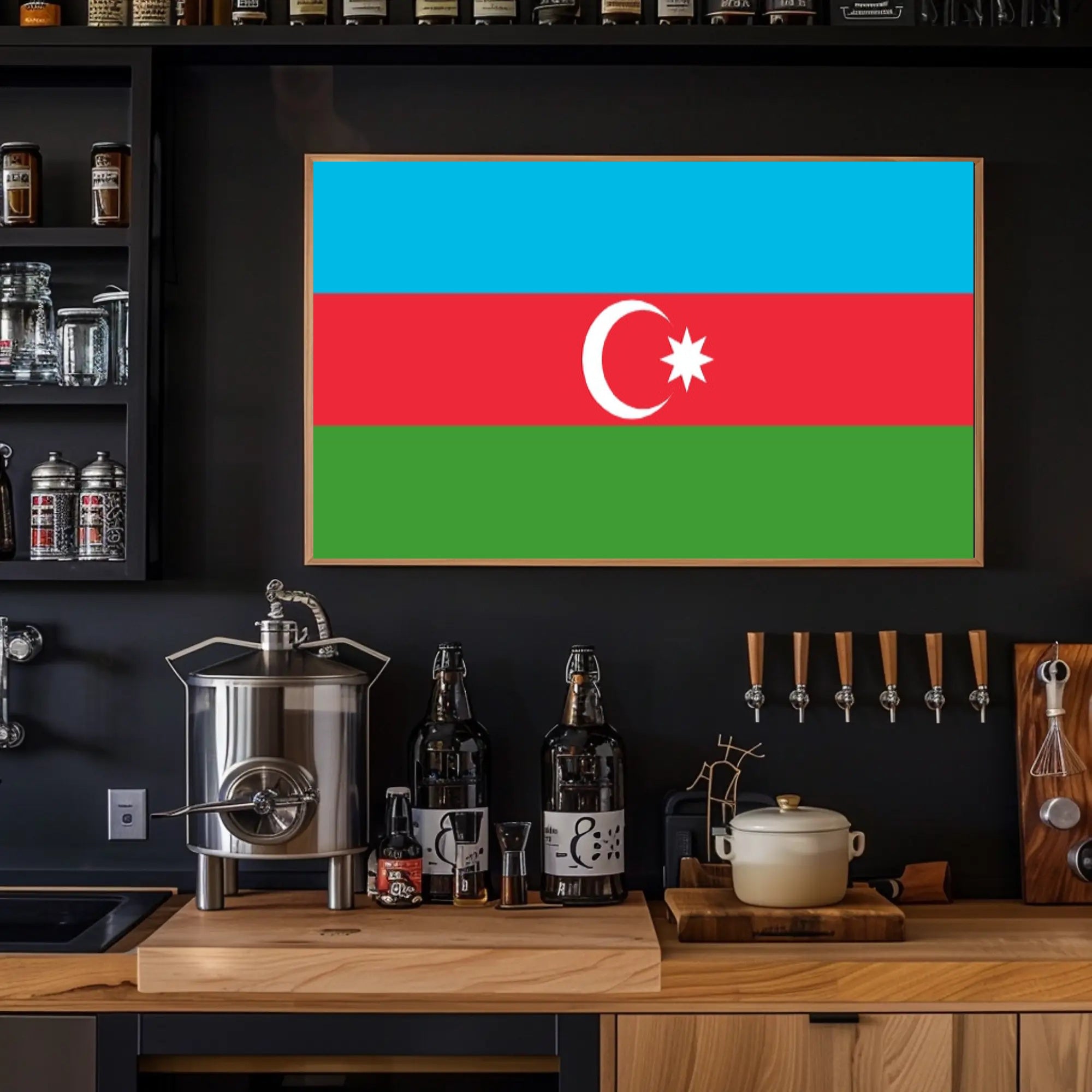Azerbaijan Flag Minimalist Design National Pride Country Flag Poster PosterGoat