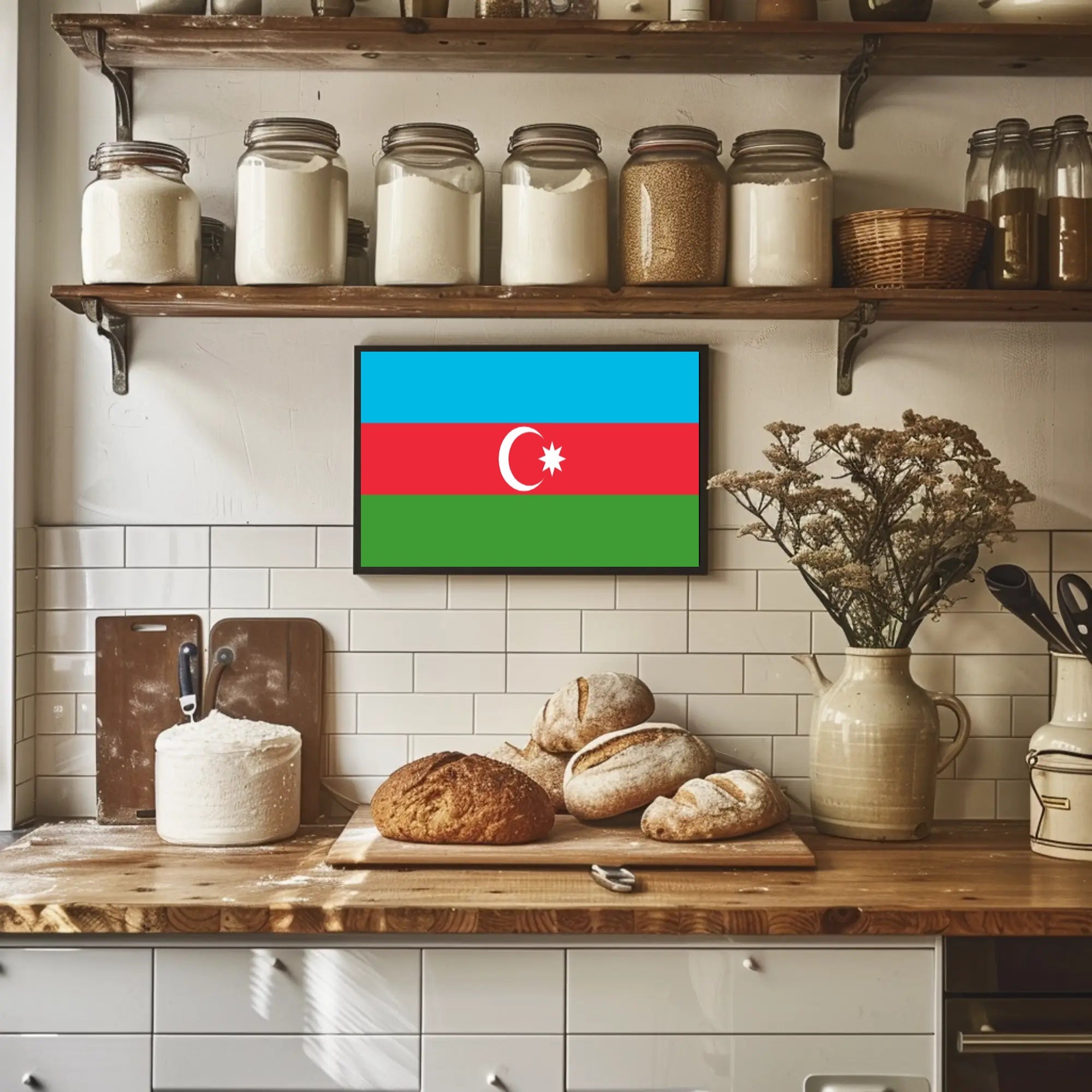 Azerbaijan Flag Minimalist Design National Pride Country Flag Poster PosterGoat