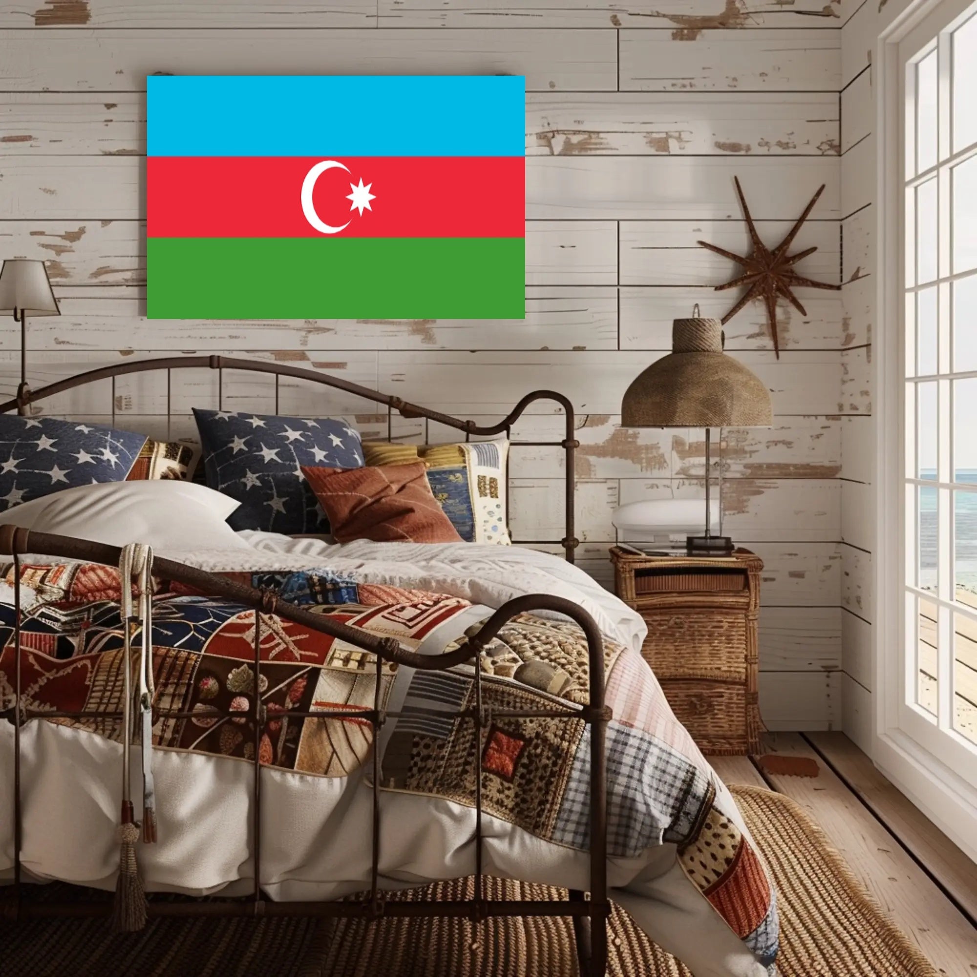 Azerbaijan Flag Minimalist Design National Pride Country Flag Poster PosterGoat