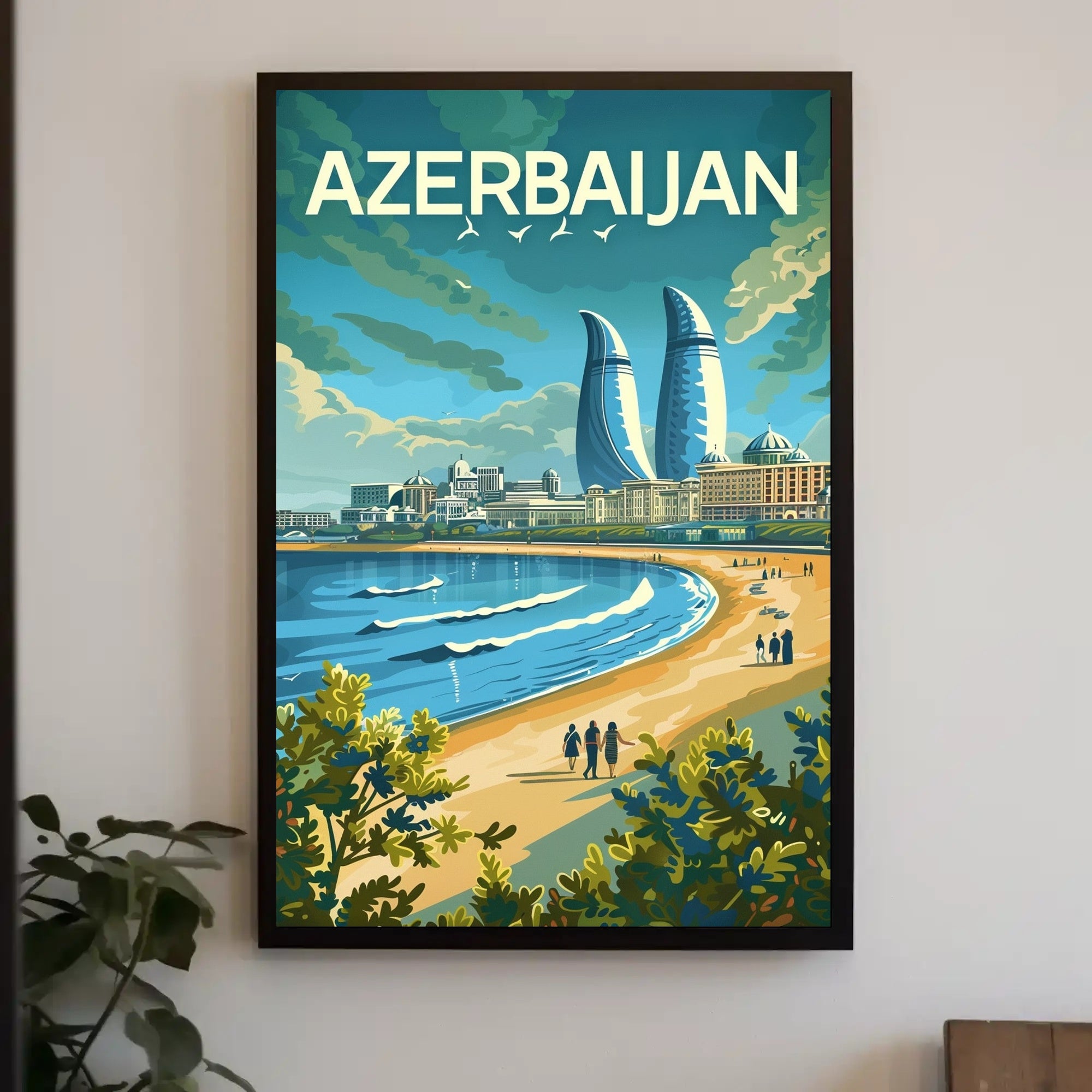Azerbaijan's Modern Flair: Baku's Skyline Travel Poster PosterGoat
