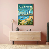 Azerbaijan's Modern Flair: Baku's Skyline Travel Poster PosterGoat