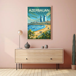 Azerbaijan's Modern Flair: Baku's Skyline Travel Poster PosterGoat