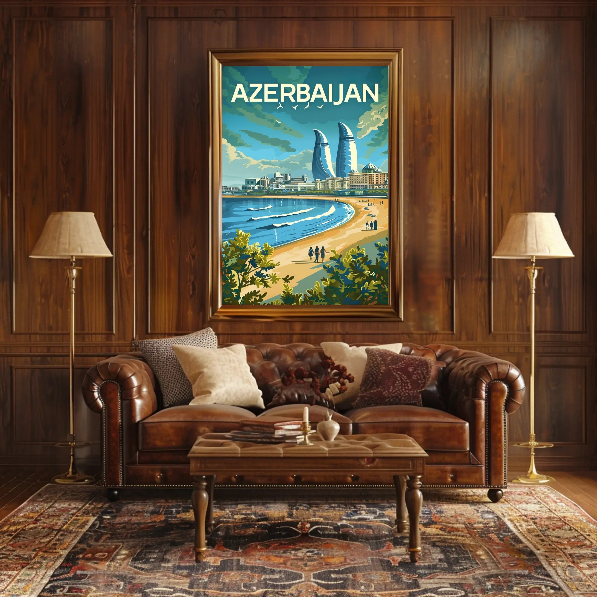 Azerbaijan's Modern Flair: Baku's Skyline Travel Poster PosterGoat
