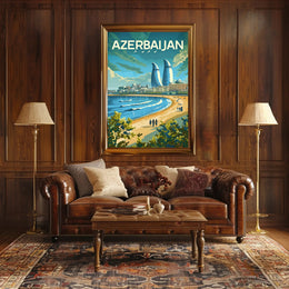 Azerbaijan's Modern Flair: Baku's Skyline Travel Poster PosterGoat