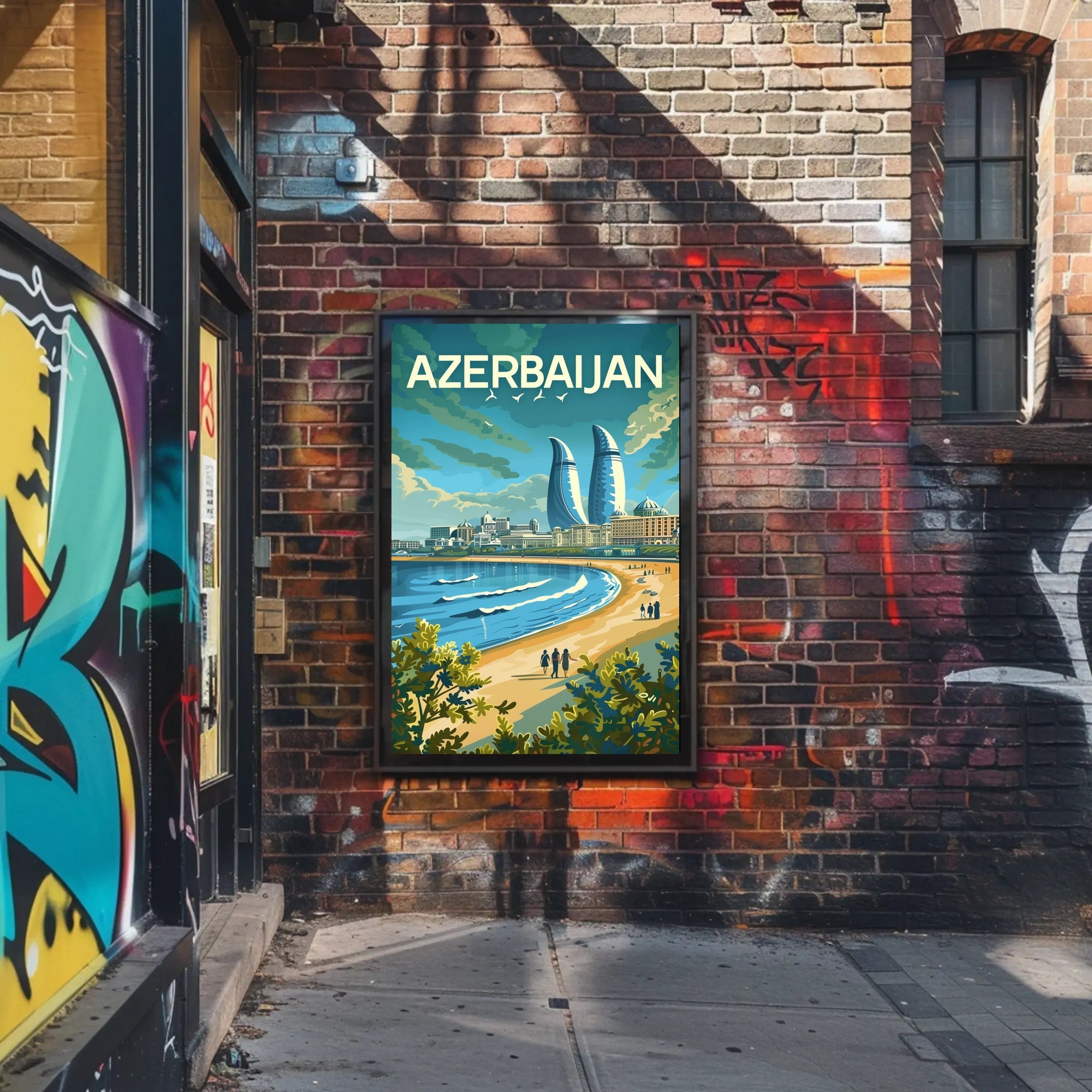 Azerbaijan's Modern Flair: Baku's Skyline Travel Poster PosterGoat