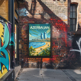 Azerbaijan's Modern Flair: Baku's Skyline Travel Poster PosterGoat