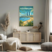 Azerbaijan's Modern Flair: Baku's Skyline Travel Poster PosterGoat