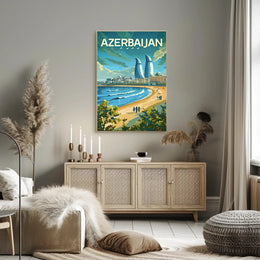 Azerbaijan's Modern Flair: Baku's Skyline Travel Poster PosterGoat