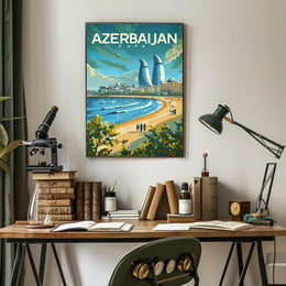 Azerbaijan's Modern Flair: Baku's Skyline Travel Poster PosterGoat