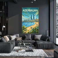 Azerbaijan's Modern Flair: Baku's Skyline Travel Poster PosterGoat