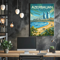 Azerbaijan's Modern Flair: Baku's Skyline Travel Poster PosterGoat