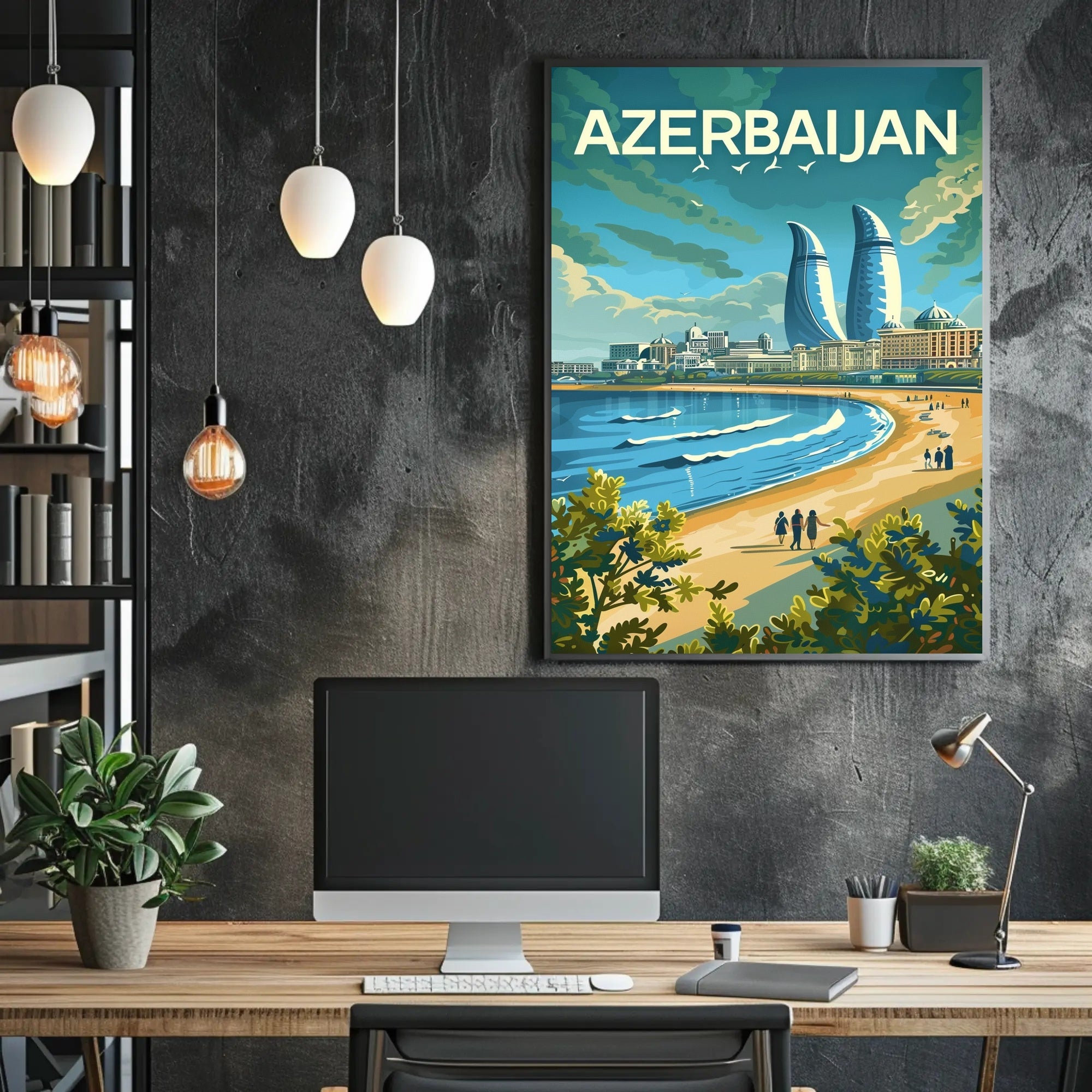 Azerbaijan's Modern Flair: Baku's Skyline Travel Poster PosterGoat