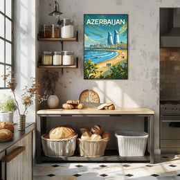 Azerbaijan's Modern Flair: Baku's Skyline Travel Poster PosterGoat