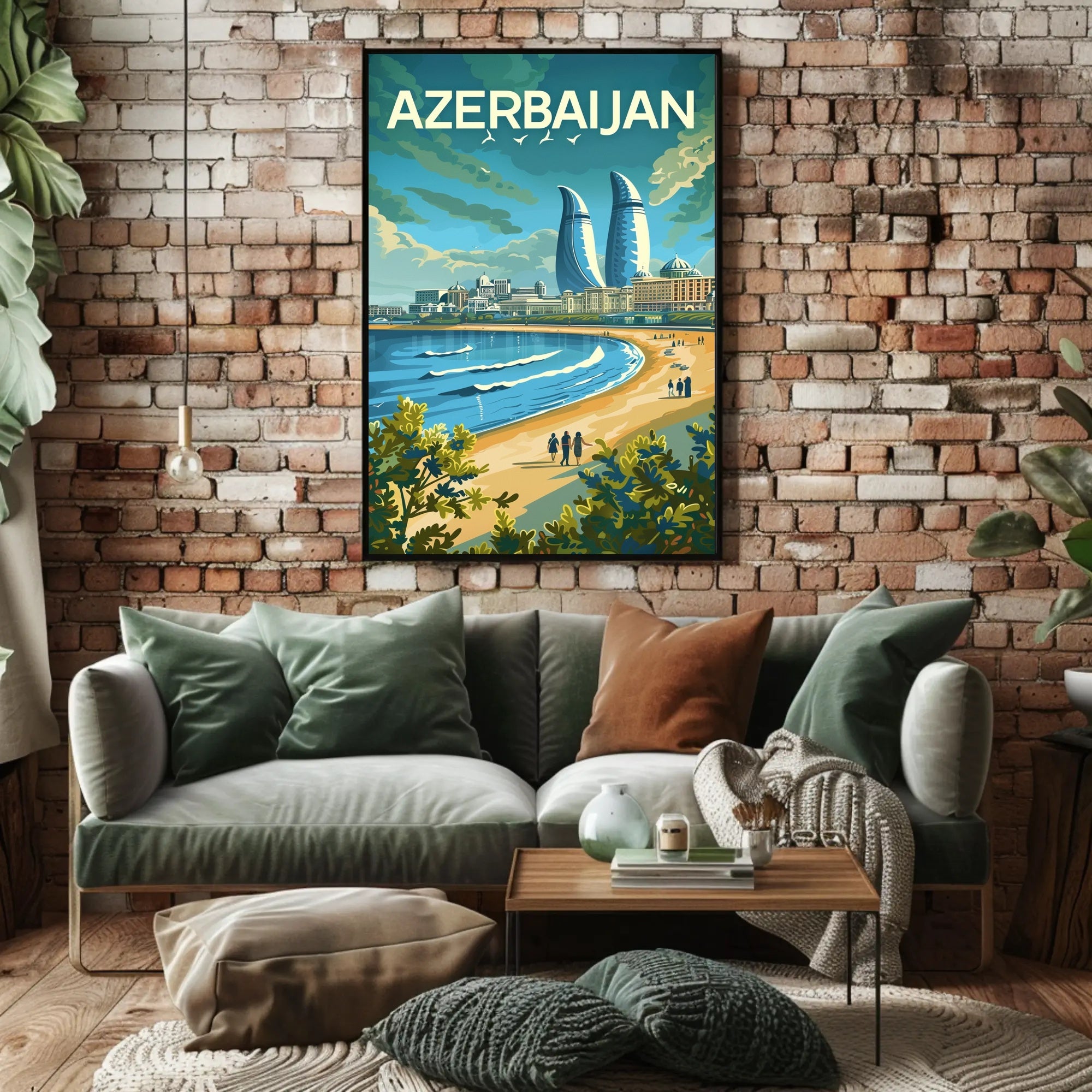 Azerbaijan's Modern Flair: Baku's Skyline Travel Poster PosterGoat