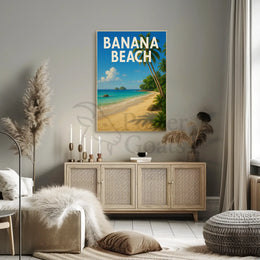 BANANA BEACH Tropical Paradise Vintage Travel Poster PosterGoat