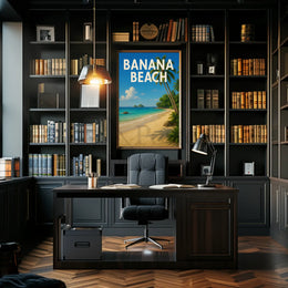 BANANA BEACH Tropical Paradise Vintage Travel Poster PosterGoat