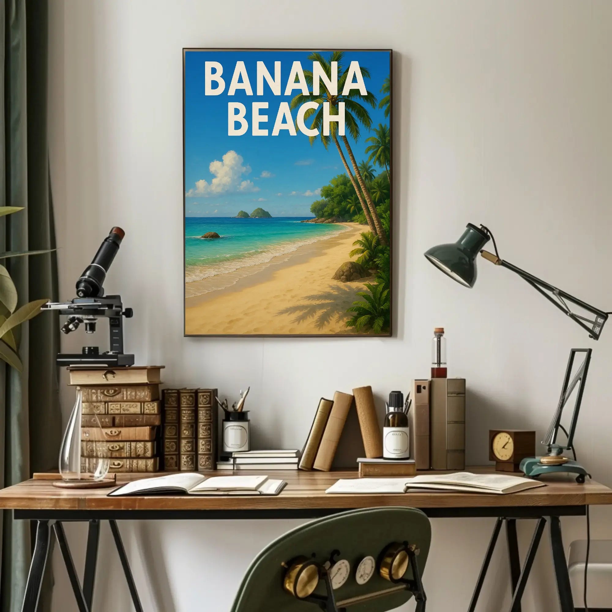 BANANA BEACH Tropical Paradise Vintage Travel Poster PosterGoat