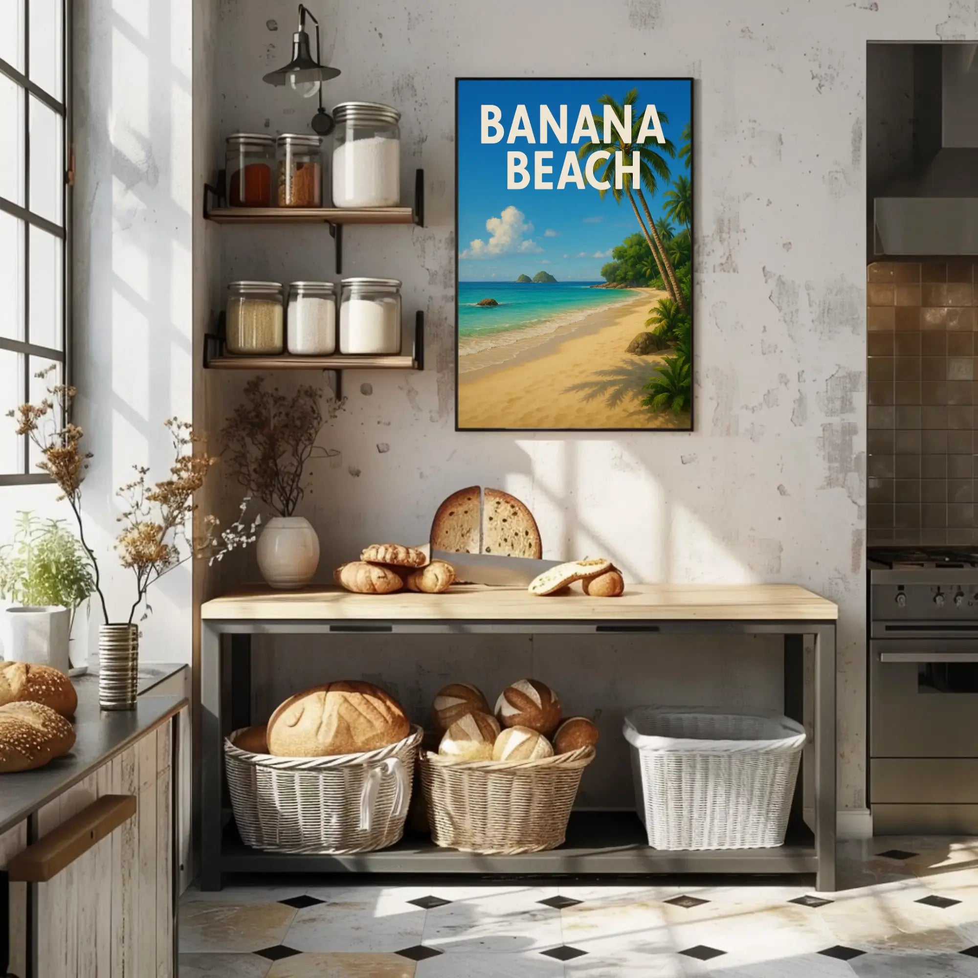 BANANA BEACH Tropical Paradise Vintage Travel Poster PosterGoat