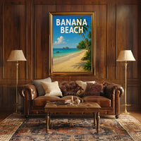 BANANA BEACH Tropical Paradise Vintage Travel Poster PosterGoat