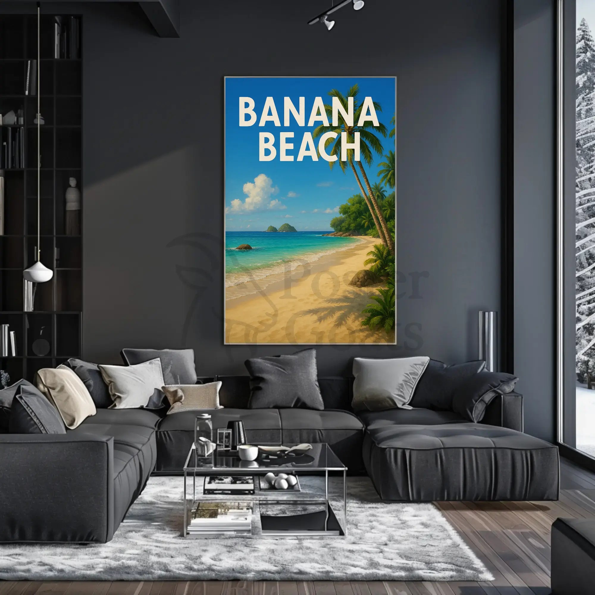 BANANA BEACH Tropical Paradise Vintage Travel Poster PosterGoat