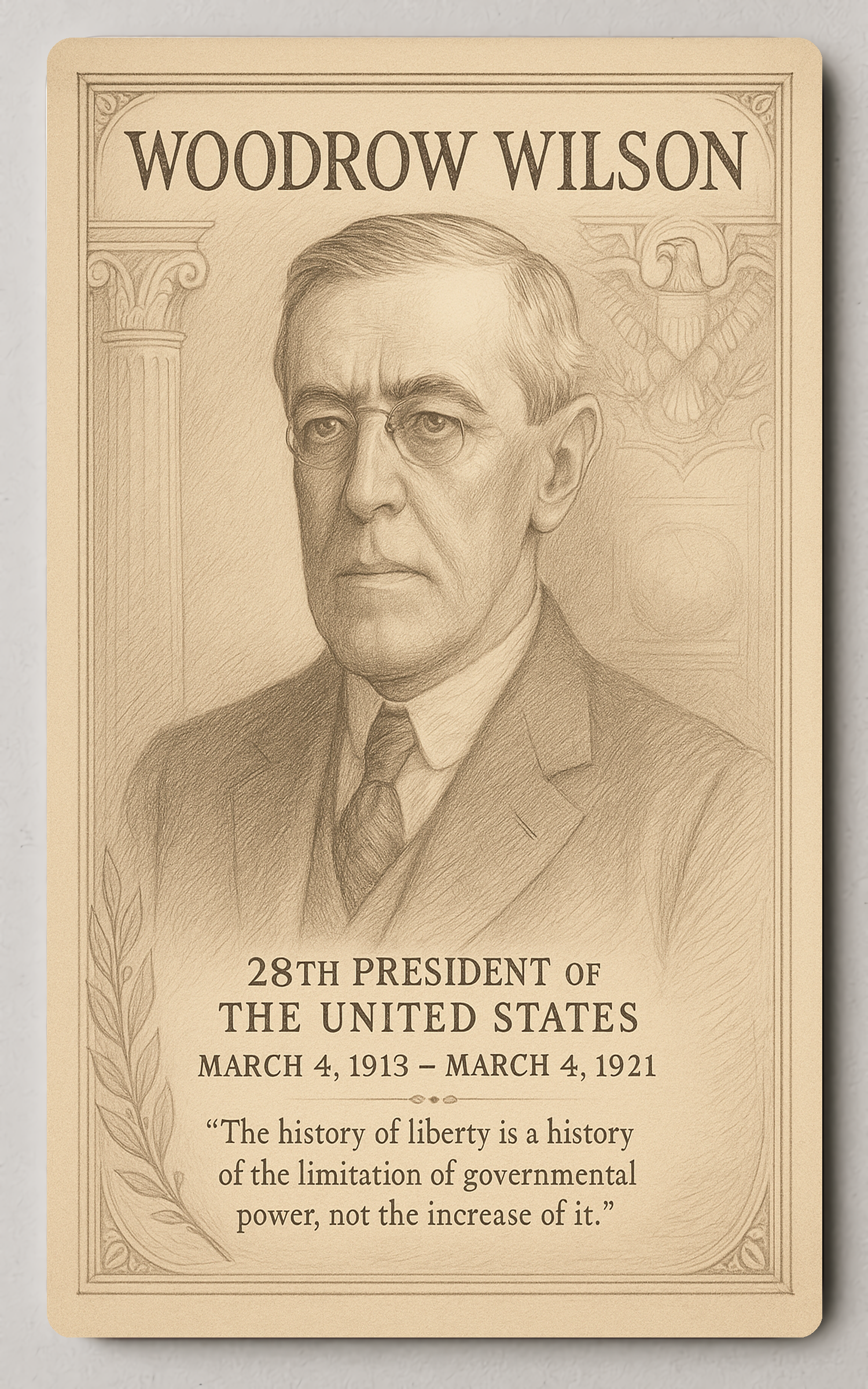 Woodrow Wilson 28th President - Trading Card PosterGoat