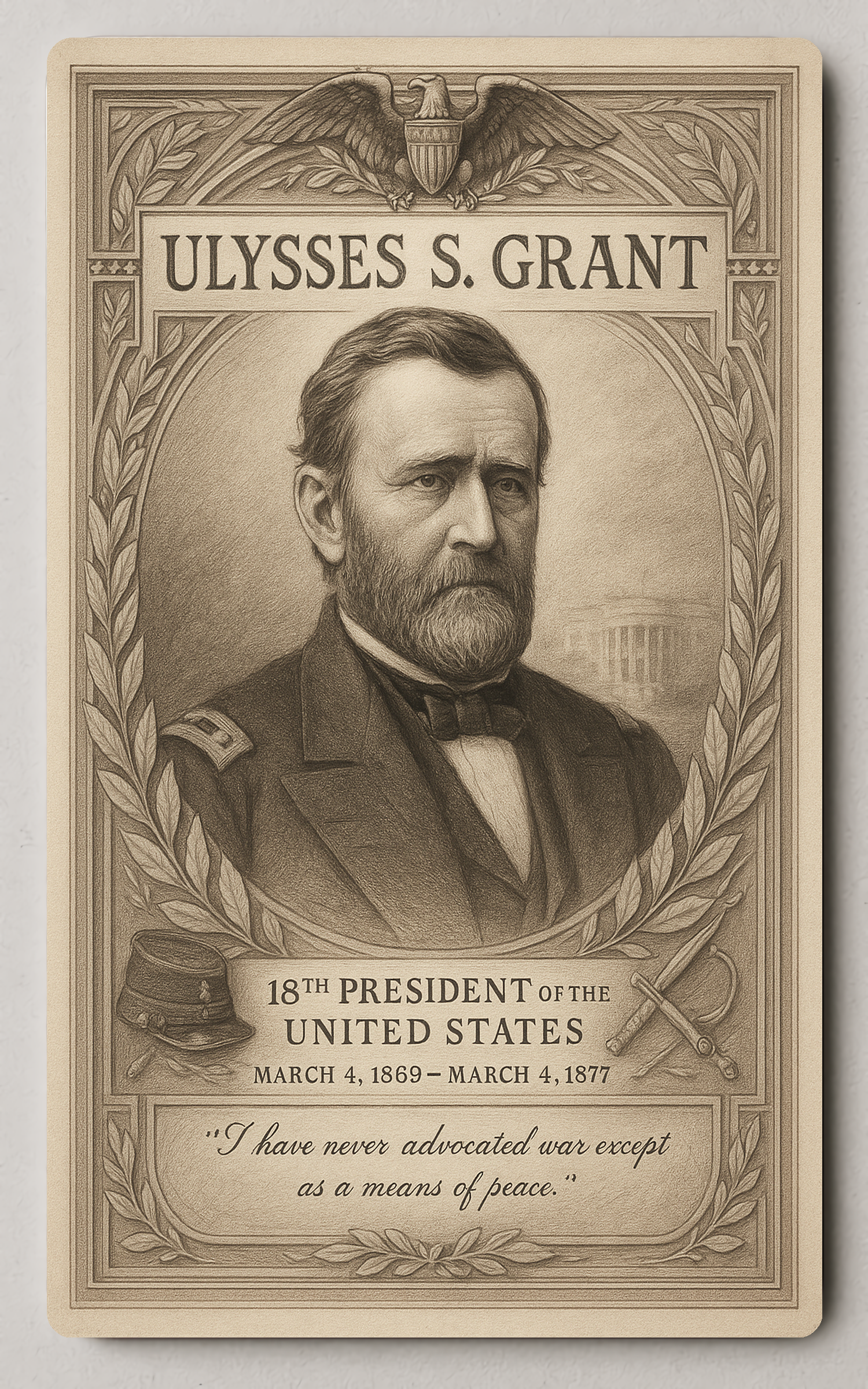 Ulysses S. Grant 18th President - Trading Card PosterGoat