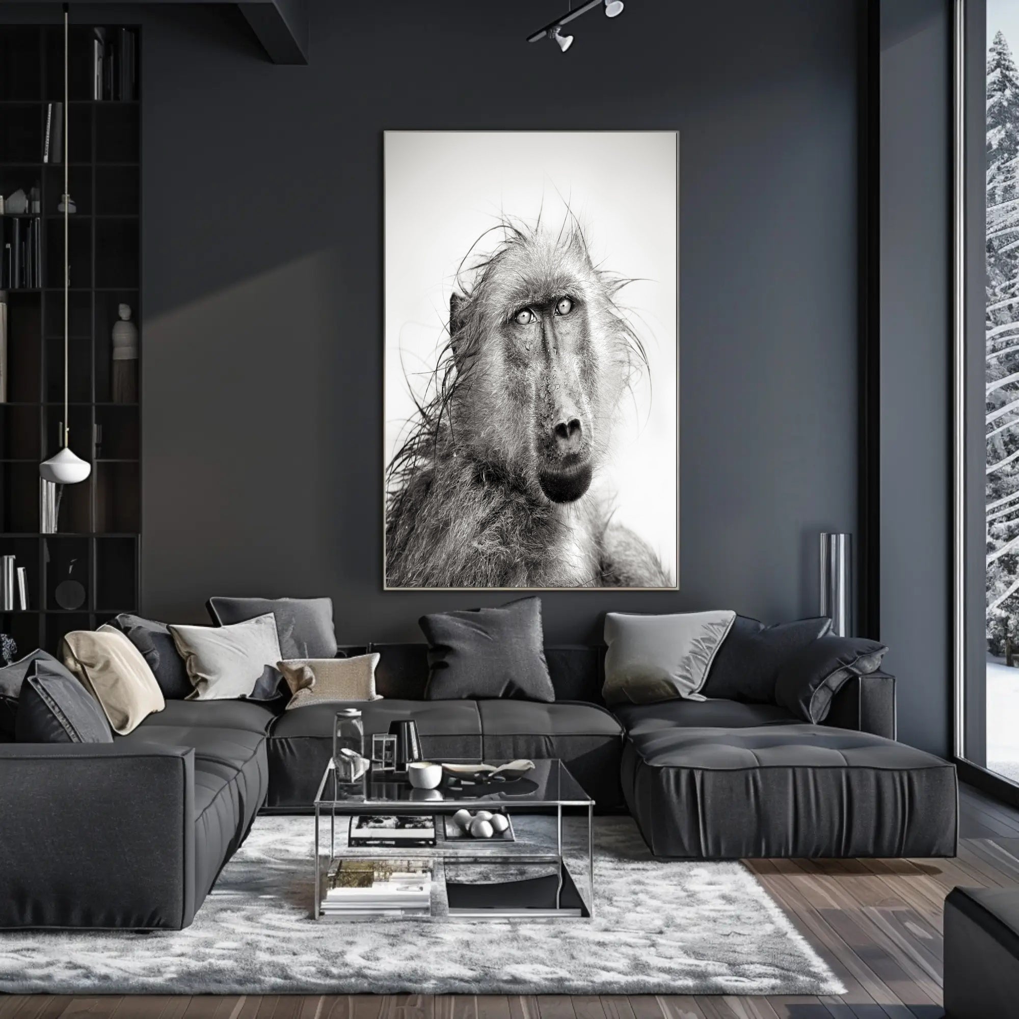 Baboon's Intense Gaze: Photorealistic Animal Poster PosterGoat