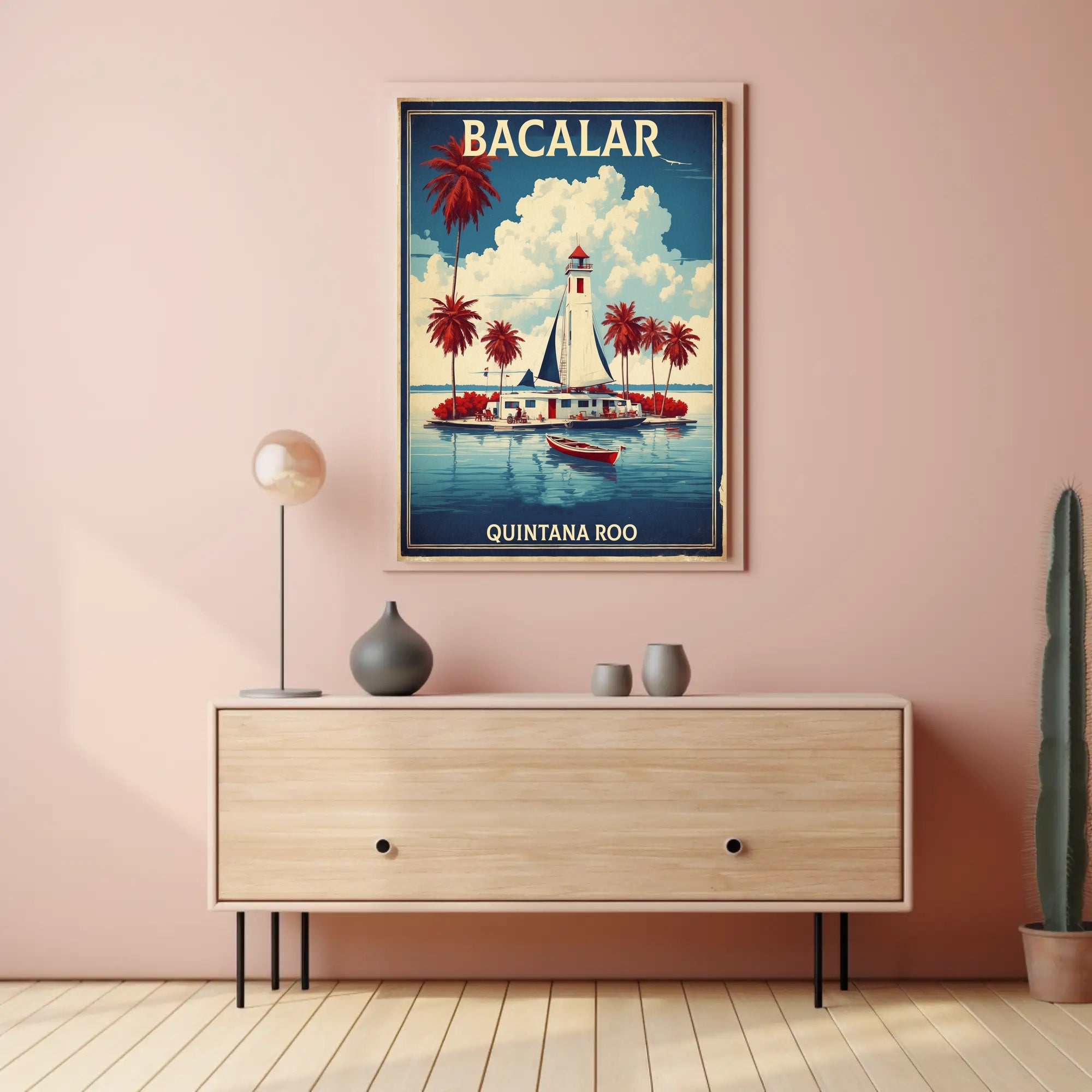Bacalar Lighthouse in Vintage Travel Poster PosterGoat