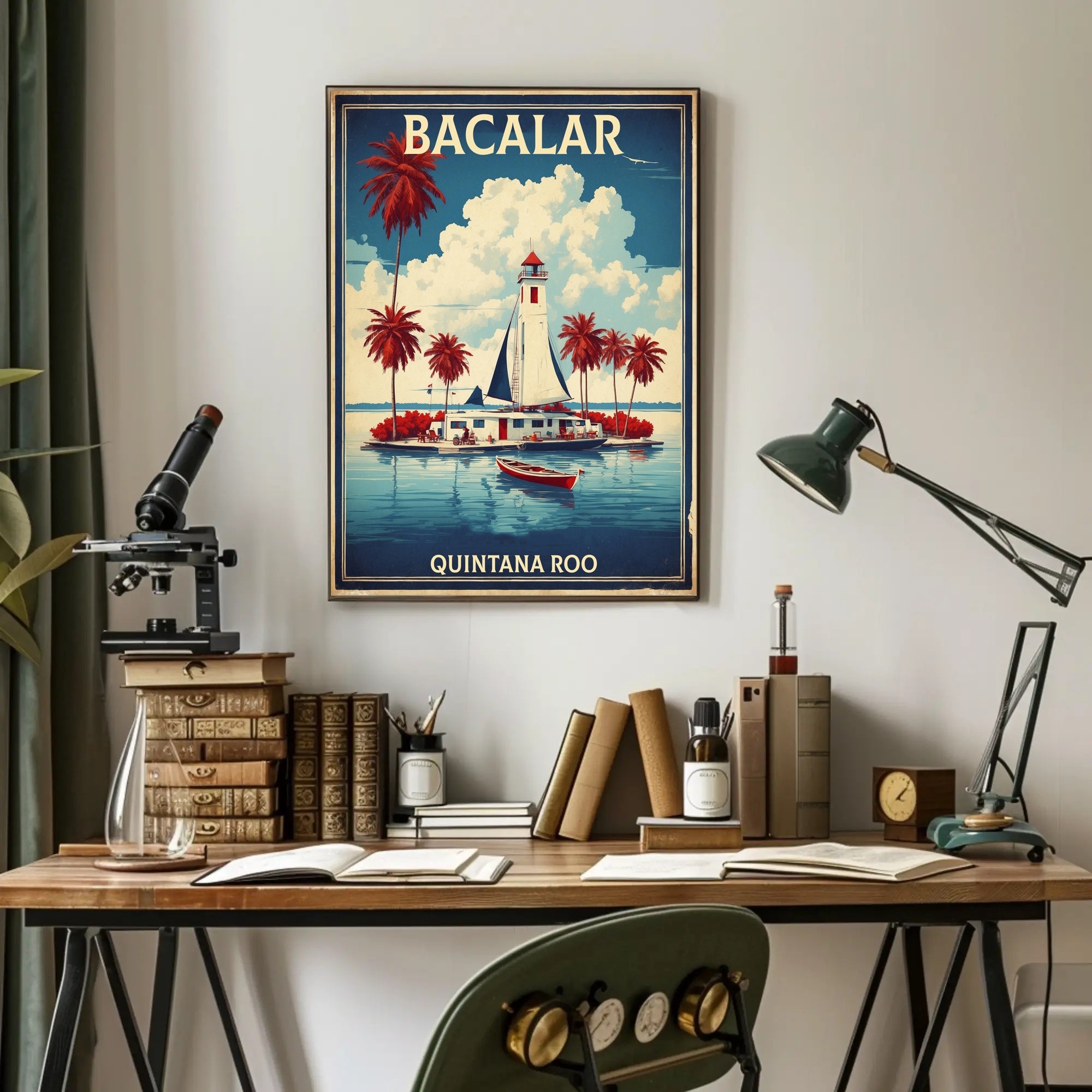 Bacalar Lighthouse in Vintage Travel Poster PosterGoat