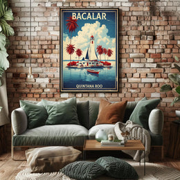 Bacalar Lighthouse in Vintage Travel Poster PosterGoat