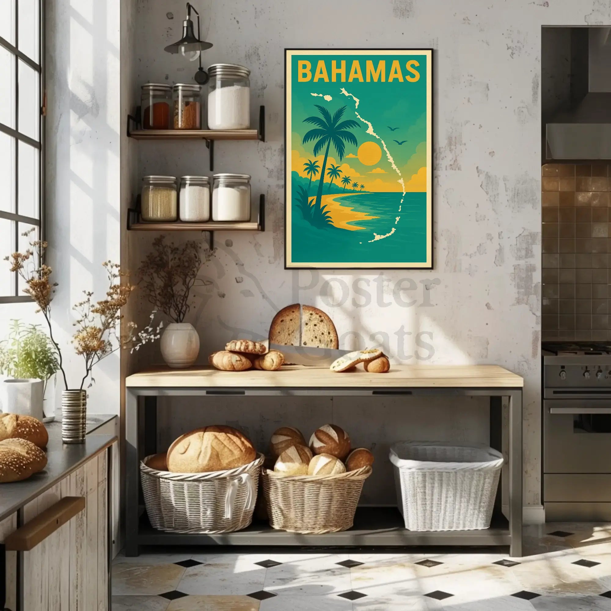 Bahamas Tropical Sunset Travel Poster PosterGoat