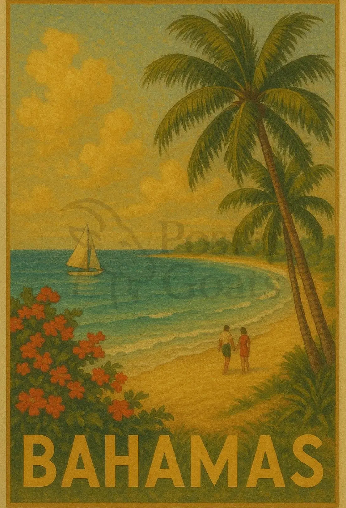 Bahamas Vintage Travel Beach Scene Poster PosterGoat