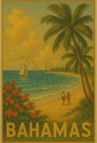 Bahamas Vintage Travel Beach Scene Poster PosterGoat