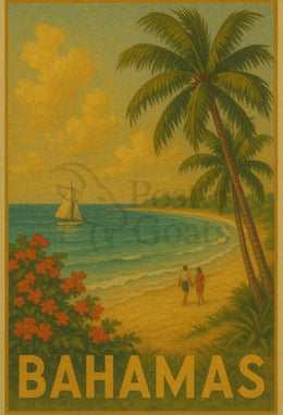 Bahamas Vintage Travel Beach Scene Poster PosterGoat