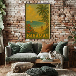 Bahamas Vintage Travel Beach Scene Poster PosterGoat