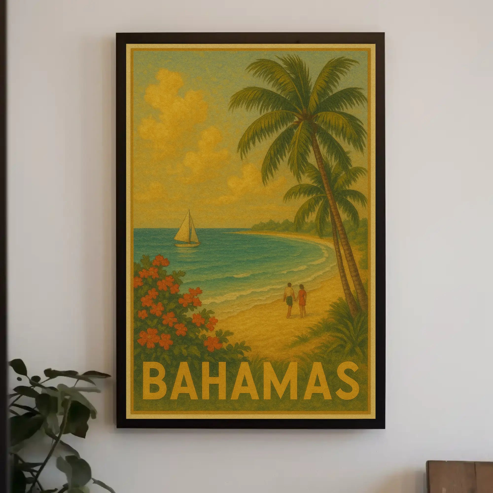 Bahamas Vintage Travel Beach Scene Poster PosterGoat