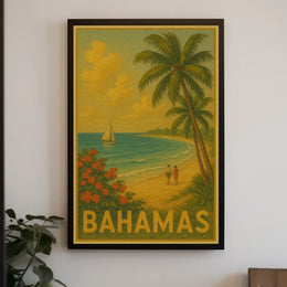 Bahamas Vintage Travel Beach Scene Poster PosterGoat