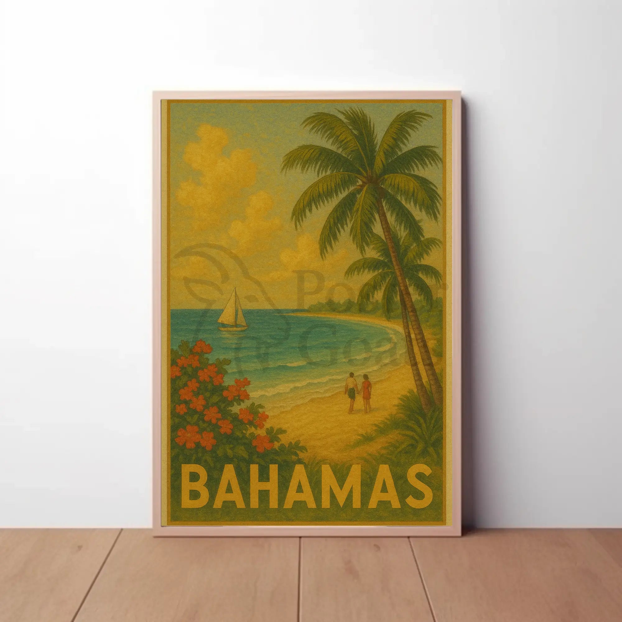 Bahamas Vintage Travel Beach Scene Poster PosterGoat