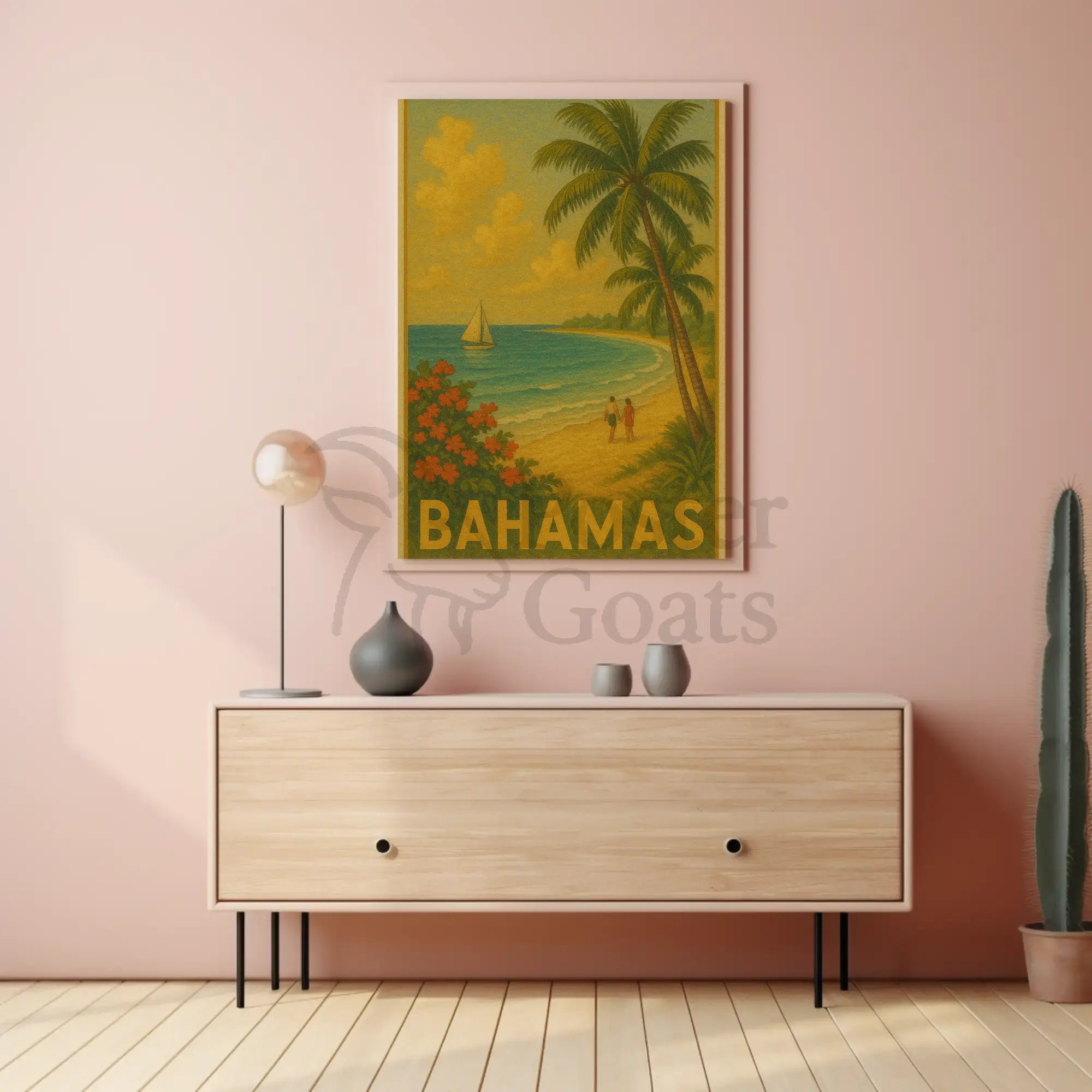 Bahamas Vintage Travel Beach Scene Poster PosterGoat