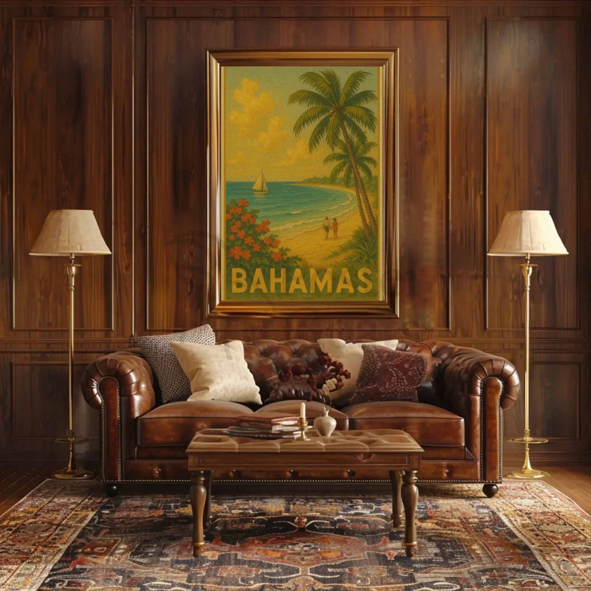 Bahamas Vintage Travel Beach Scene Poster PosterGoat