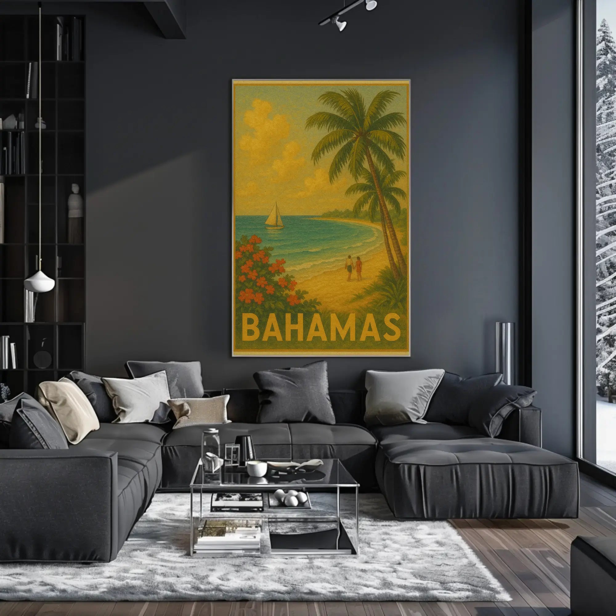 Bahamas Vintage Travel Beach Scene Poster PosterGoat