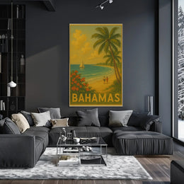 Bahamas Vintage Travel Beach Scene Poster PosterGoat