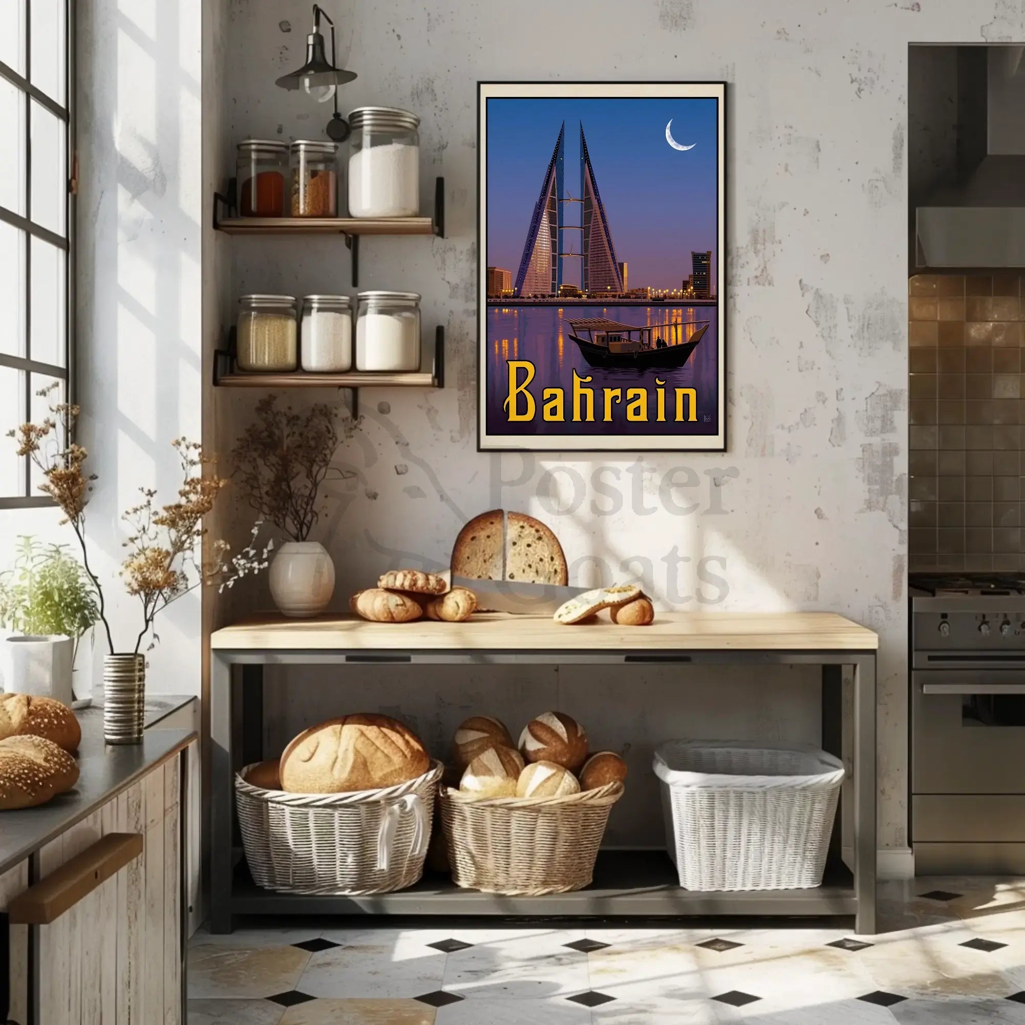 Bahrain's Blend of Tradition and Modernization Travel Poster PosterGoat